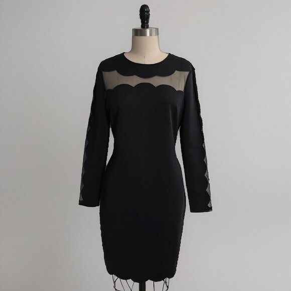 TED BAKER SERENTY SCALLOPED ILLUSIONS BLACK BODYCON DRESS sz  4/ 10 US - Picture 2 of 10